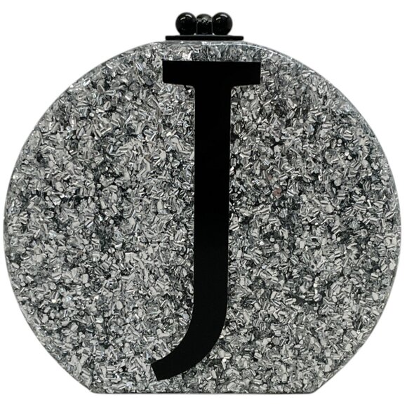 Edie Parker Silver Glitter "J" Minaudiere - Picture 1 of 9